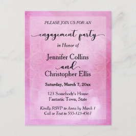 深いピンクウォーターカラーマンダラ婚約パーティ インビテーションポストカード