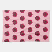 深いピンクダリアフラワーシームレスパターン キッチンタオル (横)