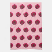 深いピンクダリアフラワーシームレスパターン キッチンタオル (縦)