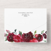 深いピンクバーガンディーワインレッド結婚詳細RSVP オールインワン招待状 (裏面)