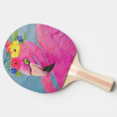 深いピンクフラミンゴ着用花帽子 卓球ラケット (横)