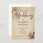 深いピンクフローラオンパーチメント結婚式招待状 招待状 (正面/裏面)