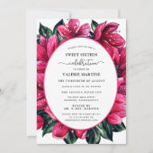 深いピンクフローラ植物性Sweet sixteenパーティーInv 招待状 (正面)