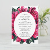 深いピンクフローラ植物性Sweet sixteenパーティーInv 招待状 (スタンド正面)