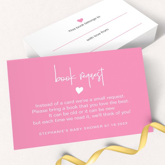 深いピンクブックリクエストチケットベビーガールシャワー ノートカード