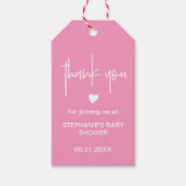深いピンクベビーガールシャワーリトルハートありがとう ギフトタグ (正面)