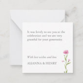 深いピンクワイルドフラワーと金ゴールドありがとうノートカード ノートカード (裏面)