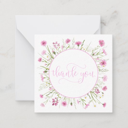 深いピンクワイルドフラワーパーソナライズされたサンキュー ノートカード (正面)
