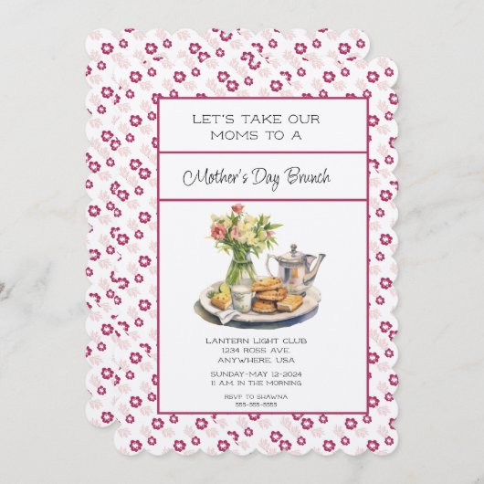 深いピンク春フローラマザーズデイブランチ 招待状 (正面/裏面)