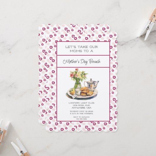 深いピンク春フローラマザーズデイブランチ 招待状 (正面/裏面インサイチュ)