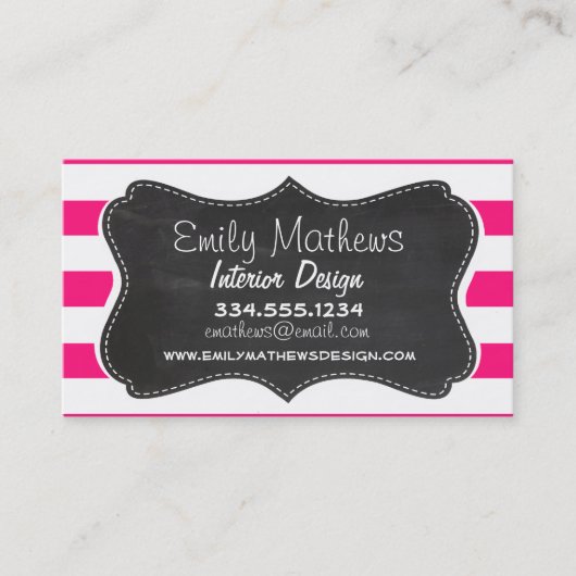 深いピンク横ストライプ線;黒板の外観 名刺 (正面)