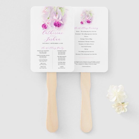 深いピンク水彩明るい赤紫色結婚式 ハンドファン (正面&裏面)