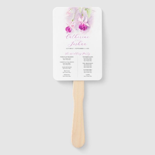 深いピンク水彩明るい赤紫色結婚式 ハンドファン (正面)