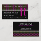 深いピンク水玉模様パターンブラックビジネスカード 名刺 (正面/裏面)