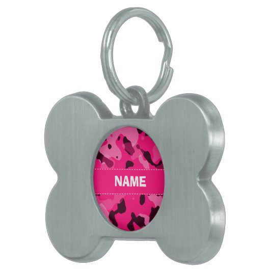 深いピンク迷彩柄;カモフラージュ ペットネームタグ (正面右)