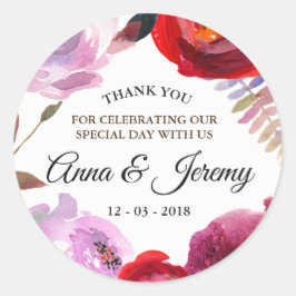 深いピンク、赤と紫の水色フローラシール ラウンドシール