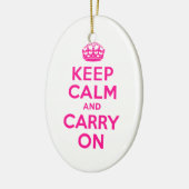 深いピンクKeep Calm and Carry On セラミックオーナメント (左)