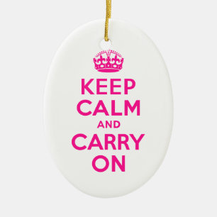 深いピンクKeep Calm and Carry On セラミックオーナメント