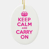 深いピンクKeep Calm and Carry On セラミックオーナメント (裏面)