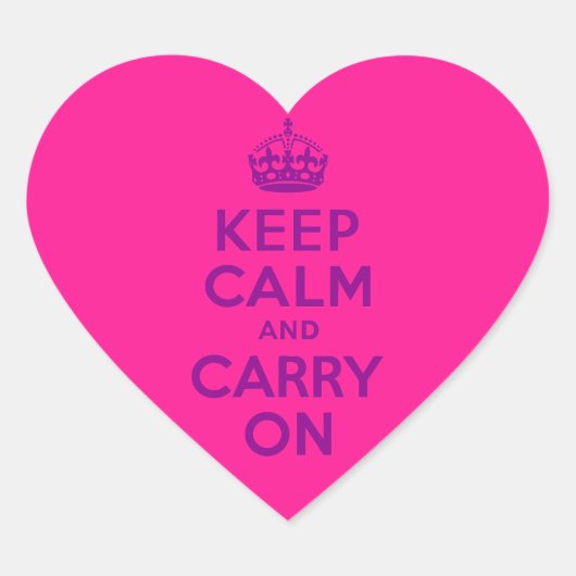 深いピンクKeep Calm and Carry On ハートシール (正面)
