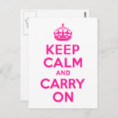 深いピンクKeep Calm and Carry On ポストカード (正面/裏面)
