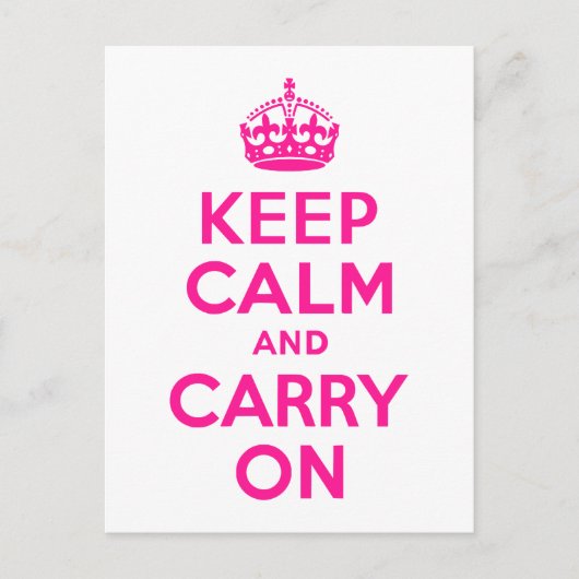 深いピンクKeep Calm and Carry On ポストカード (正面)