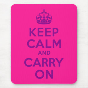 深いピンクKeep Calm and Carry On マウスパッド