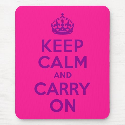 深いピンクKeep Calm and Carry On マウスパッド (正面)