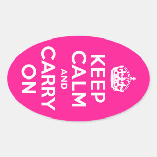 深いピンクKeep Calm and Carry On 楕円形シール