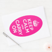 深いピンクKeep Calm and Carry On 楕円形シール (封筒)