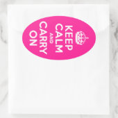 深いピンクKeep Calm and Carry On 楕円形シール (バッグ)