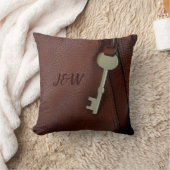 深いフェイクブラウンレザーと鍵 クッション (ブランケット)