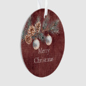 深いフェイクレッドリネン（リネンルック）パインコーン オーナメント (正面)