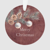 深いフェイクレッドリネン（リネンルック）パインコーン オーナメント (正面)