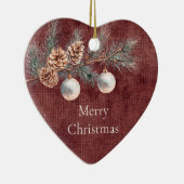 深いフェイクレッドリネン(リネンルック)パインコーン セラミックオーナメント (右)