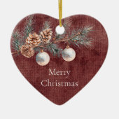 深いフェイクレッドリネン(リネンルック)パインコーン セラミックオーナメント (正面)