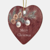 深いフェイクレッドリネン(リネンルック)パインコーン セラミックオーナメント (左)