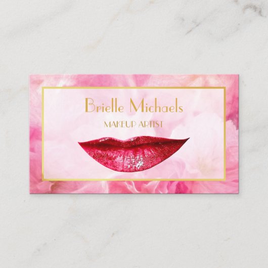 深いフェミニンピンクスパークルリップシックなメイクアップアーティスト 名刺 (正面)