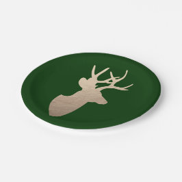 深いフォレストグリーンとゴールデンディアシルエット ペーパープレート