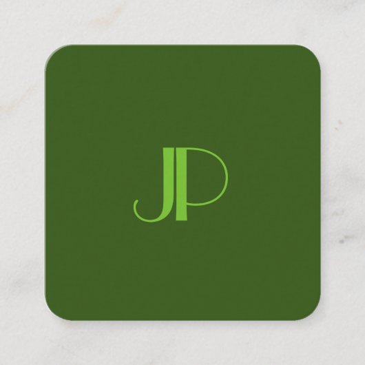 深いフォレストグリーンモダンエレガントモノグラムの スクエア名刺 (正面)