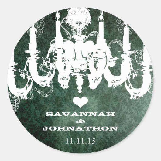 深いフォレストグリーンヴィンテージシャンデリア結婚バードズ ラウンドシール (正面)