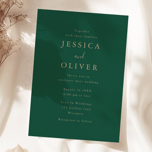 深いフォレストグリーン&金ゴールド結婚ズ 招待状
