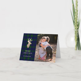 深いフォレストプレイドゴールデンディアークリスマスフォトカード シーズンカード