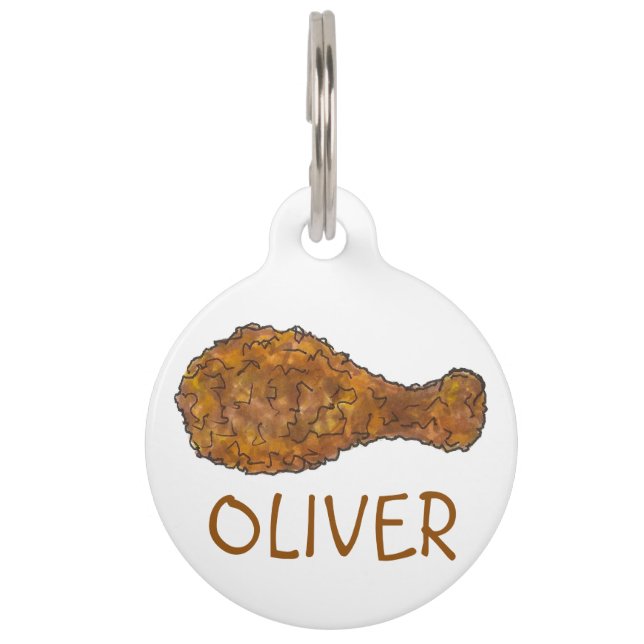 深いフライドチキン脚ドラムスティックグルメソウルフード ペット　ネームタグ (正面)