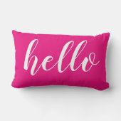 深いブライトピンクハローかわいいハローまたはあなたの引用文 ランバークッション (裏面)