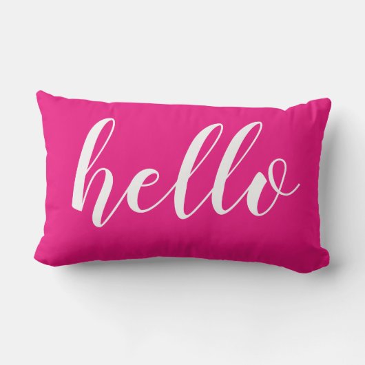 深いブライトピンクハローかわいいハローまたはあなたの引用文 ランバークッション (裏面)