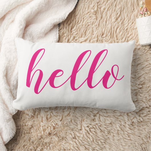 深いブライトピンクハローかわいいハローまたはあなたの引用文 ランバークッション (ブランケット)