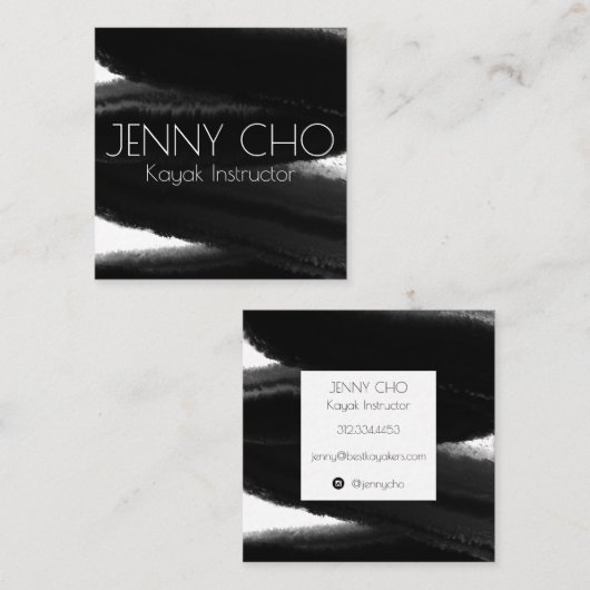 深いブラック絵を描イストライプクのブラシストローク水 スクエア名刺 (正面/裏面)