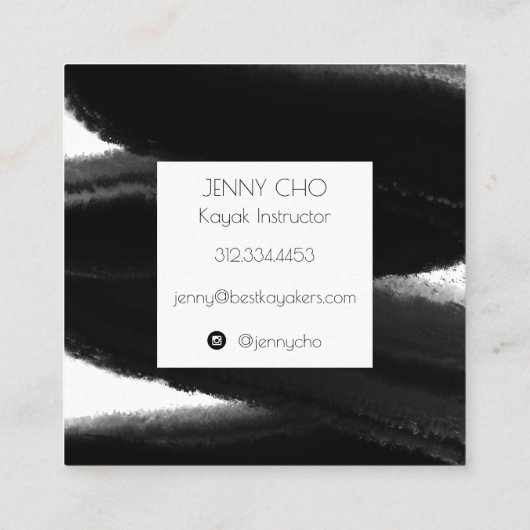 深いブラック絵を描イストライプクのブラシストローク水 スクエア名刺 (裏面)