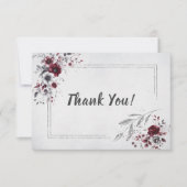 深いブルガンディシルバーグレイ水彩フローラ サンキューカード (正面)